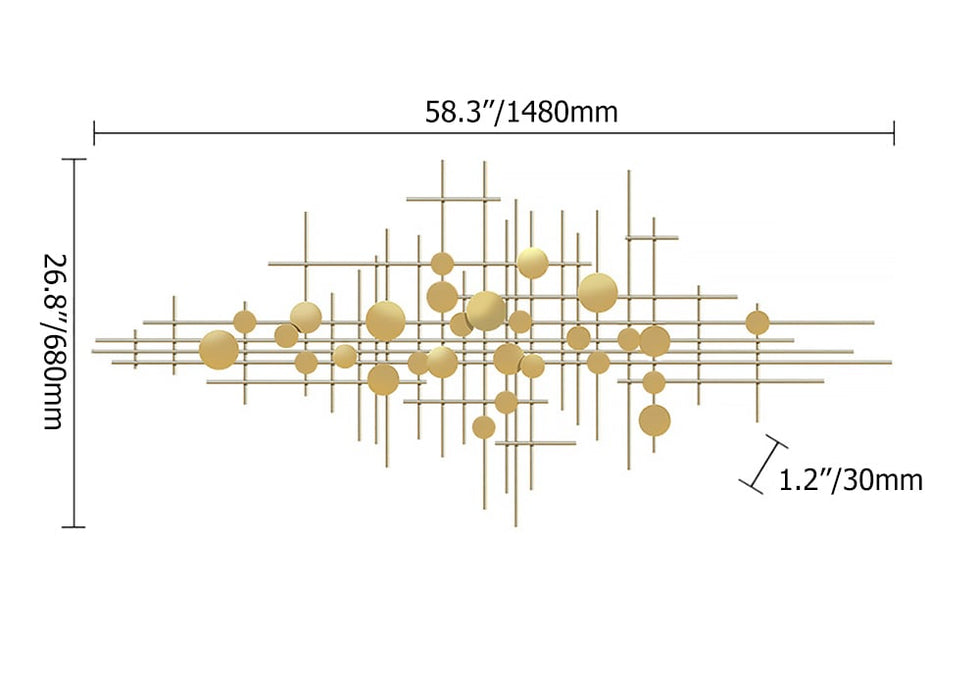 HMR - Metal Wall Decor Abstract Bar and Dots in Gold