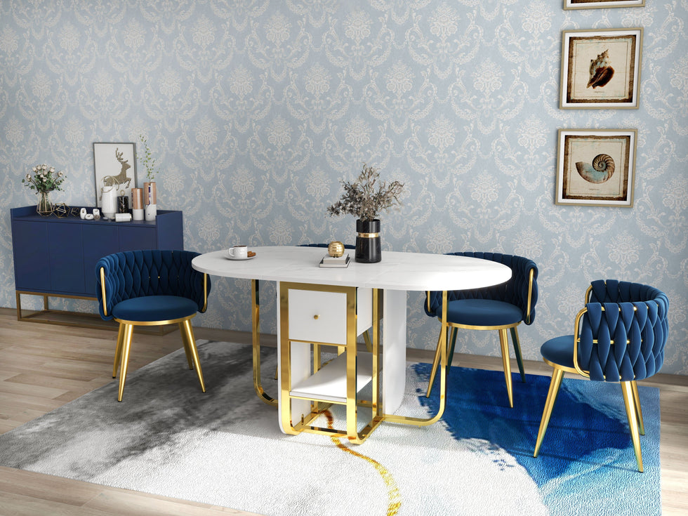 HMR - Abstract Rectangle Blue and Gold Rug in Print 1, 5.9" x 8.2"