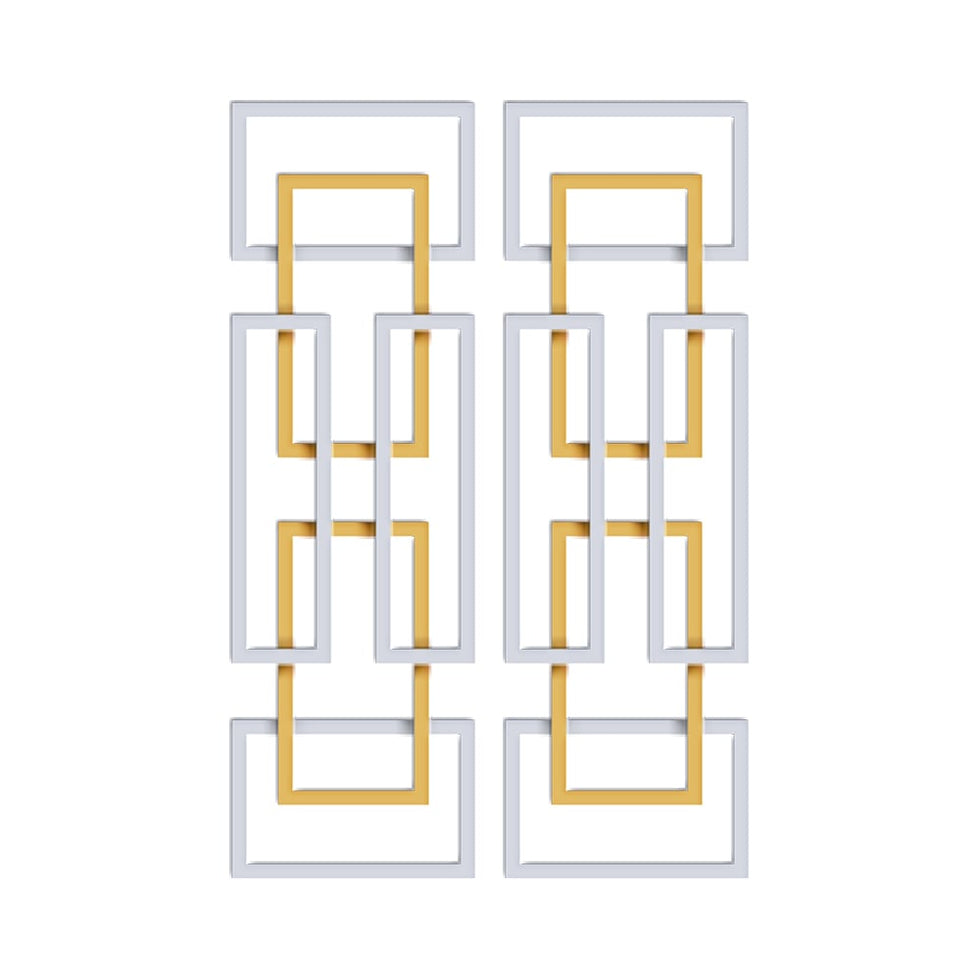 HMR - 2 Pieces Geometric Rectangle Metal Wall Decor in Gold and Silver