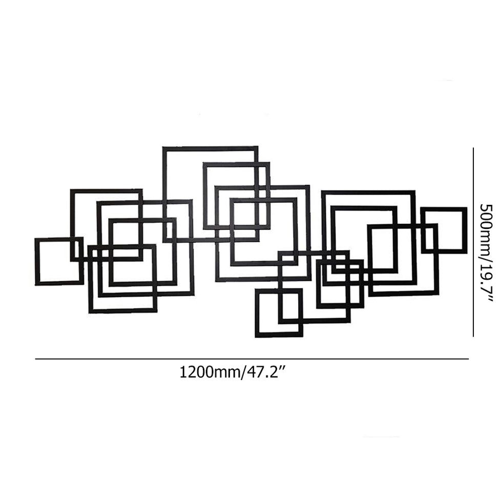 HMR - Rectangle Wall Decor Minimalist Metal Geometric in Black