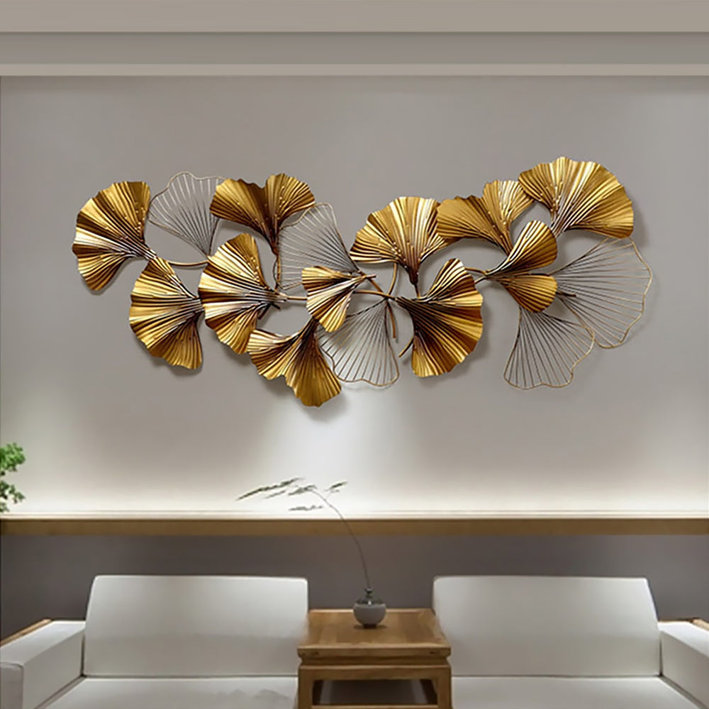 HMR - 3D Ginkgo Leaves Metal in 52"H x 23.6"W, Gold