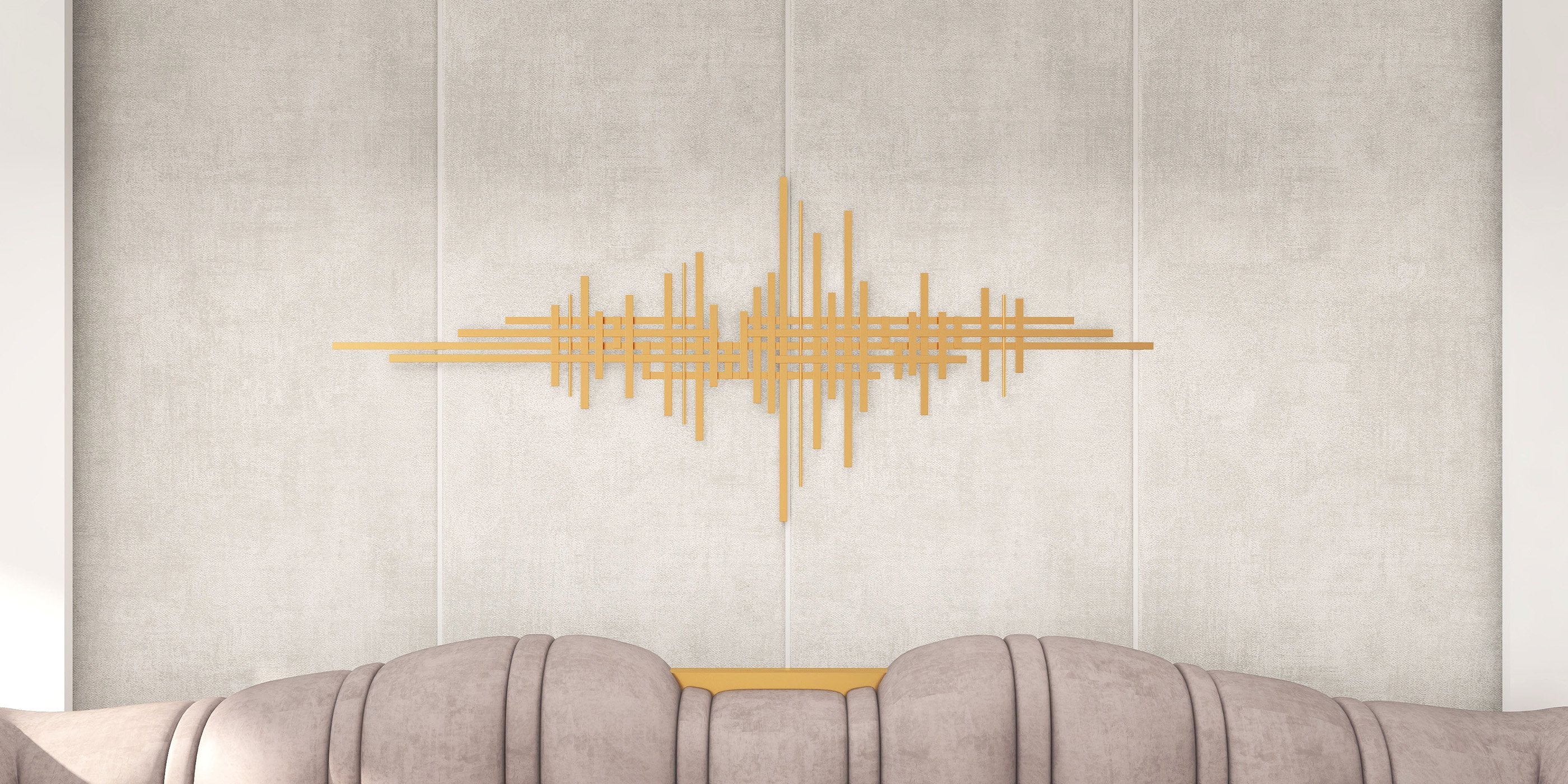 HMR - Geometric Lines Metal Wall Home Hanging Accent in Gold