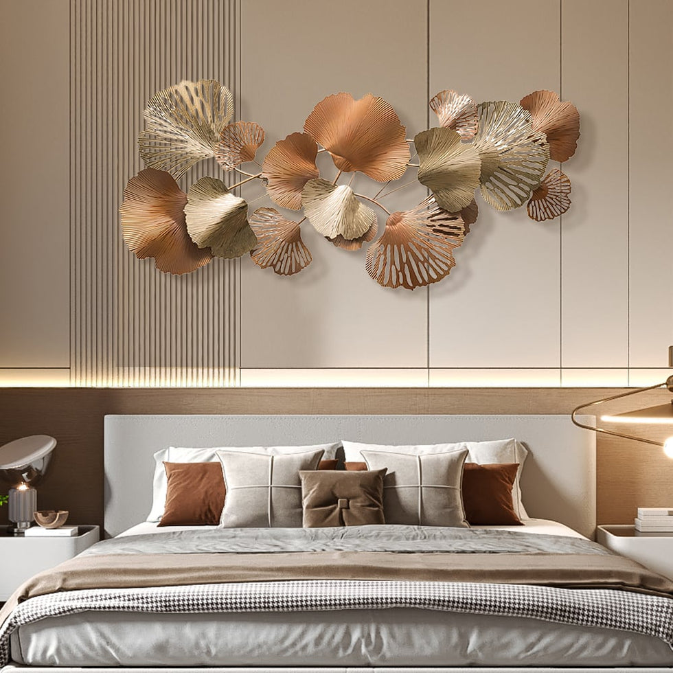 HMR - Farmhouse Ginkgo Leaves Wall Metal Art in Gold