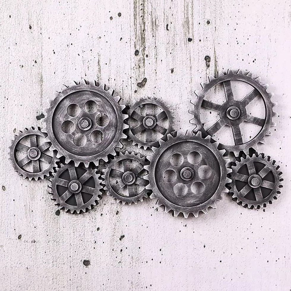 HMR - Distressed Wall Decor with Gear Design in Silver