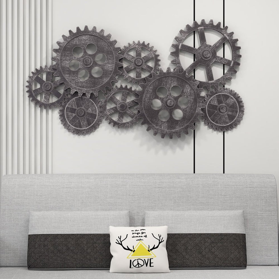 HMR - Distressed Wall Decor with Gear Design in Silver
