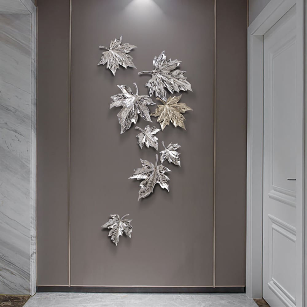 HMR - 8 Pieces 3D Maple Leaves Home Wall Decor in Gold