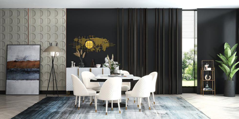 HMR - Oversized World Map Wall Clock Metal Home Decor in Gold