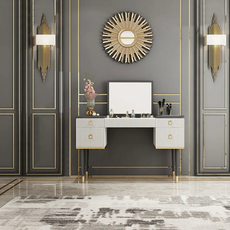 HMR - 4-Drawer Vanity Table with Flip Top Mirror in Table Only