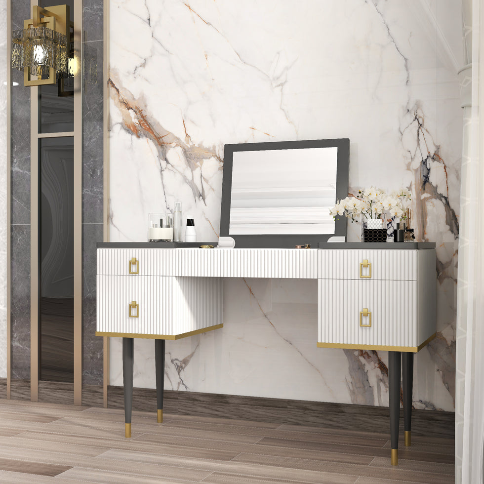 HMR - 4-Drawer Vanity Table with Flip Top Mirror in Table Only