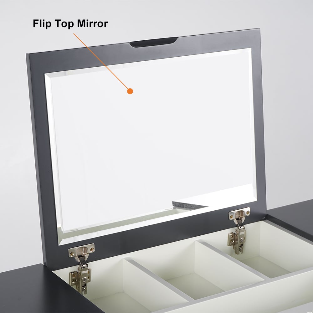 HMR - 4-Drawer Vanity Table with Flip Top Mirror in Table Only
