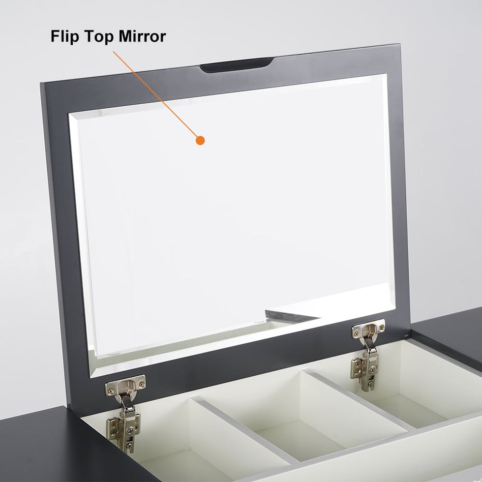 HMR - 4-Drawer Vanity Table with Flip Top Mirror in Table Only