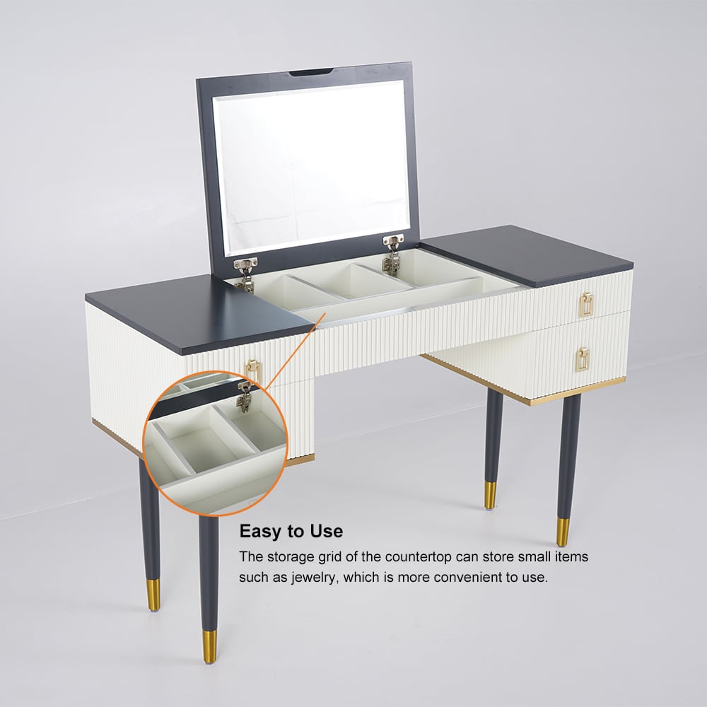 HMR - 4-Drawer Vanity Table with Flip Top Mirror in Table Only