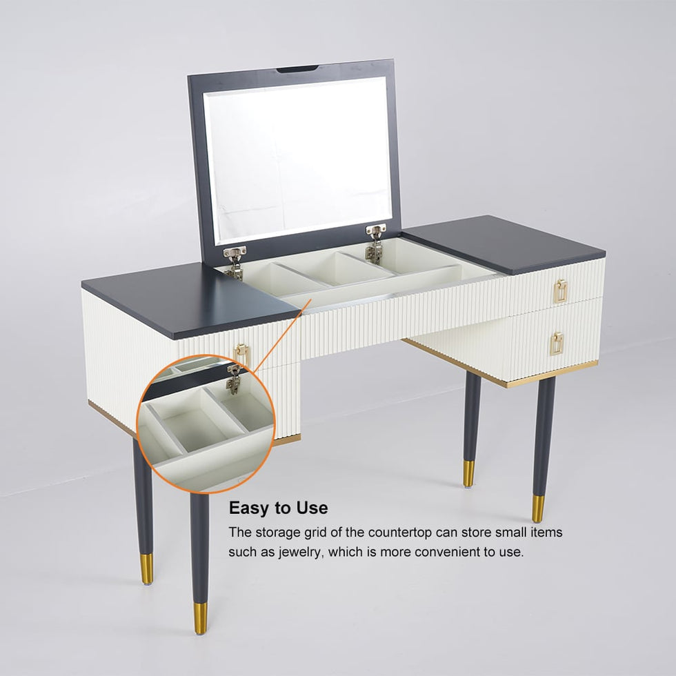 HMR - 4-Drawer Vanity Table with Flip Top Mirror in Table Only
