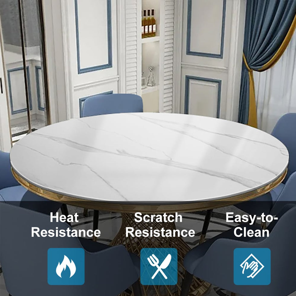 HMR - Round Dining Table with Stainless Steel Pedestal in 51"Dia, Marble, Gold