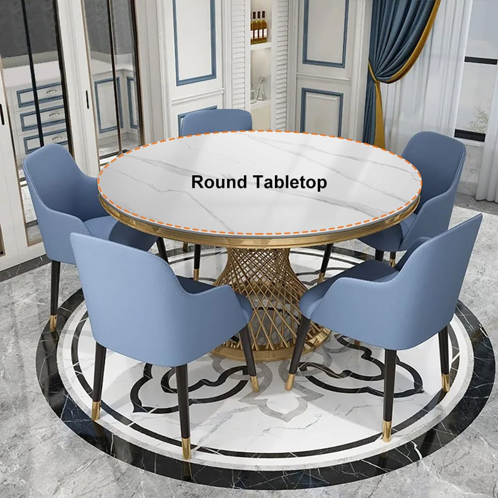 HMR - Round Dining Table with Stainless Steel Pedestal in 51"Dia, Marble, Gold