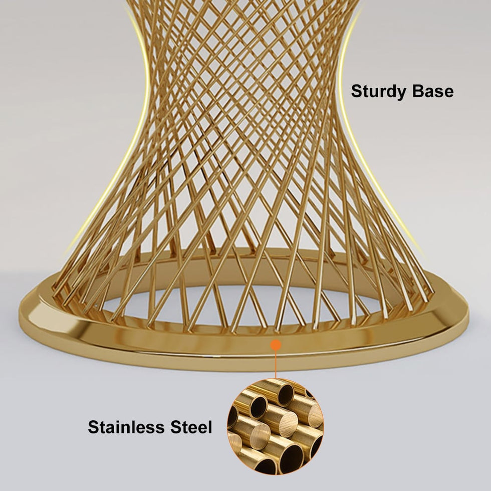 HMR - Round Dining Table with Stainless Steel Pedestal in 51"Dia, Marble, Gold