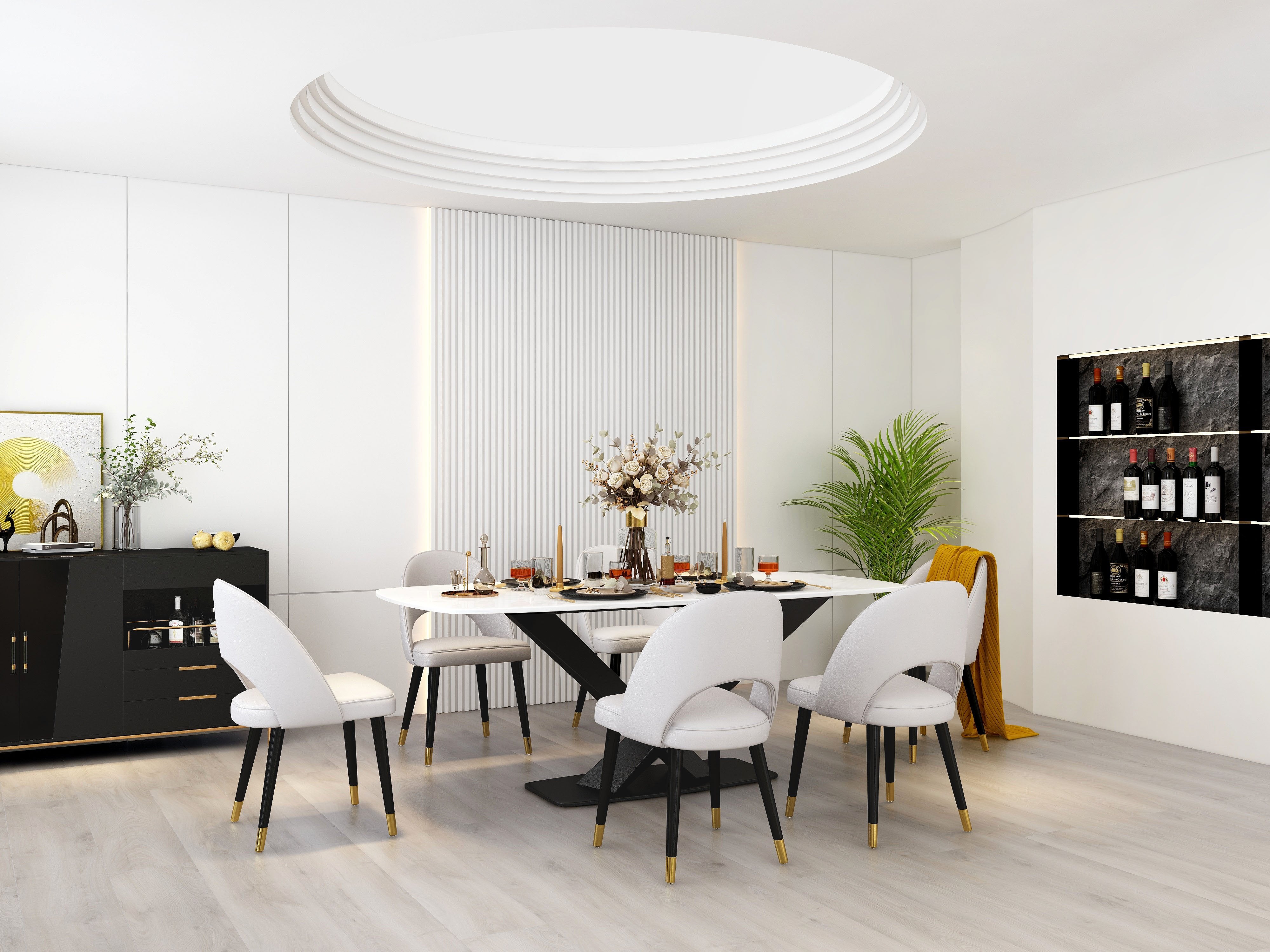 HMR - Modern 78.7" Rectangle Dining Table for 6-8 People in Black, Sintered Stone