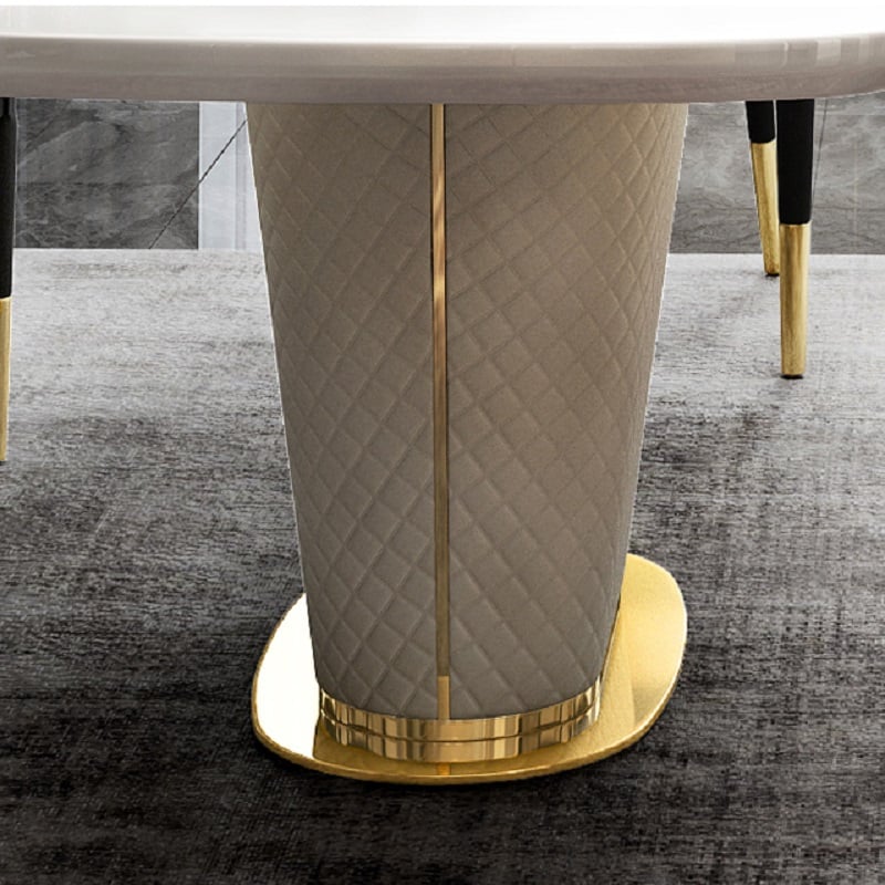 HMR - Rectangular Pedestal Dining Table PU Leather in 63"L, Gold