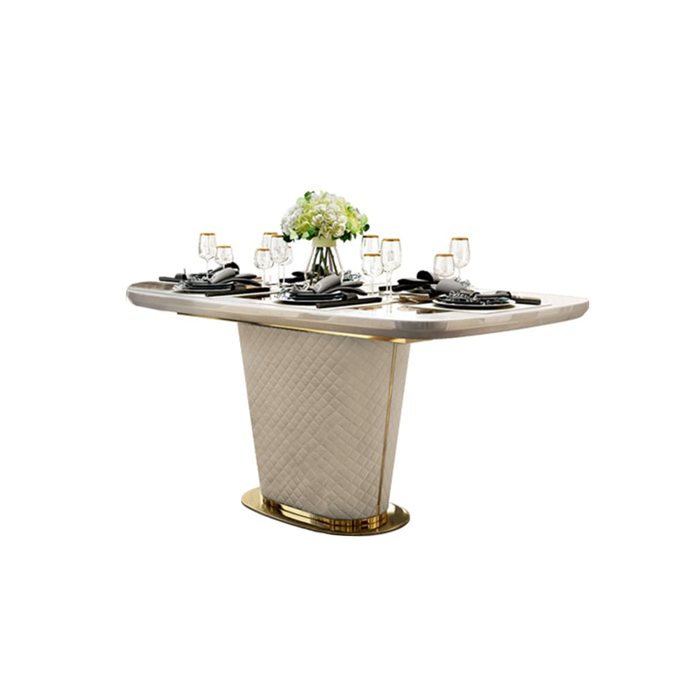 HMR - Rectangular Pedestal Dining Table PU Leather in 63"L, Gold