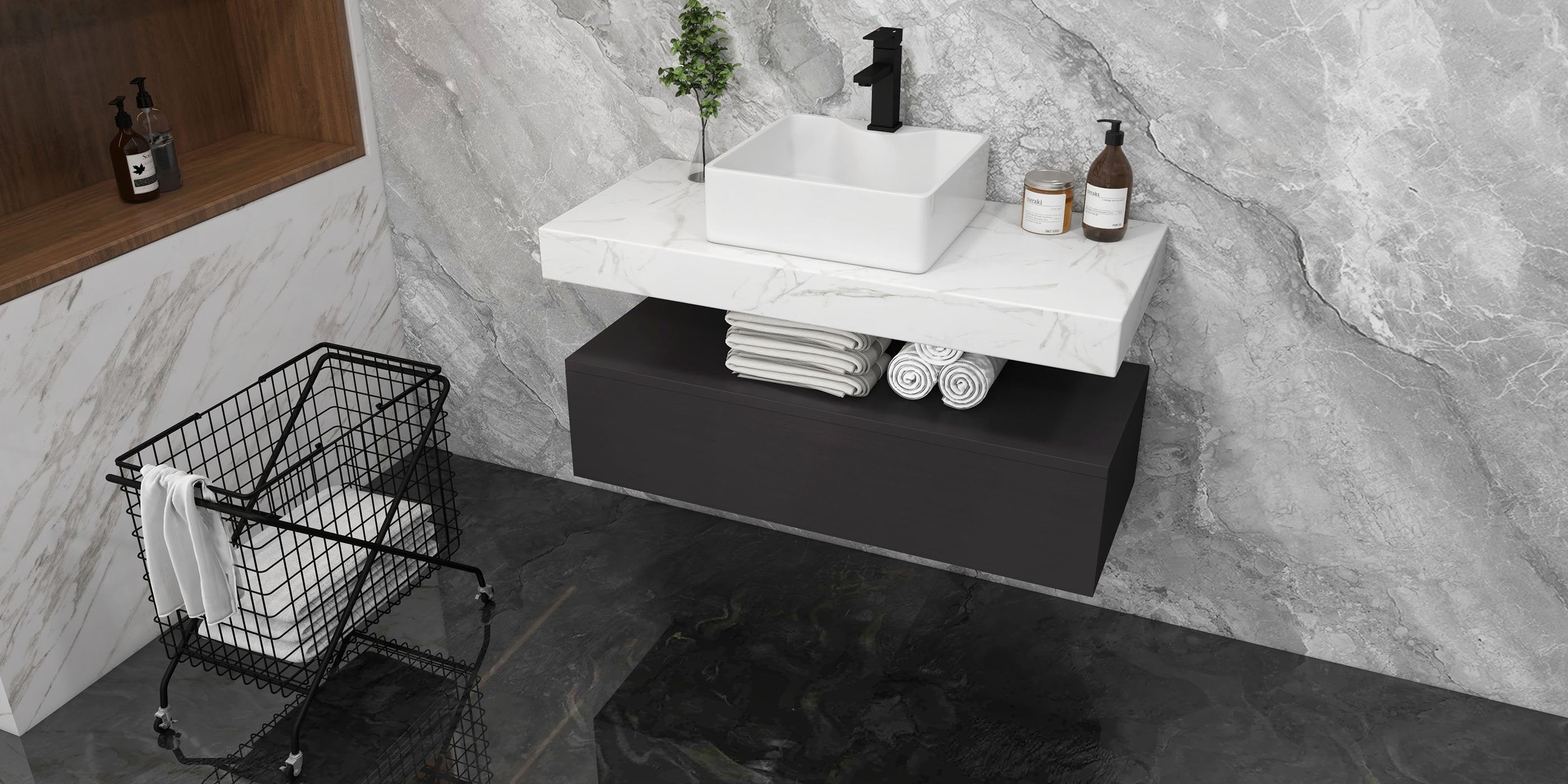 HMR - Modern 39" Bathroom Vanity Set with Sink