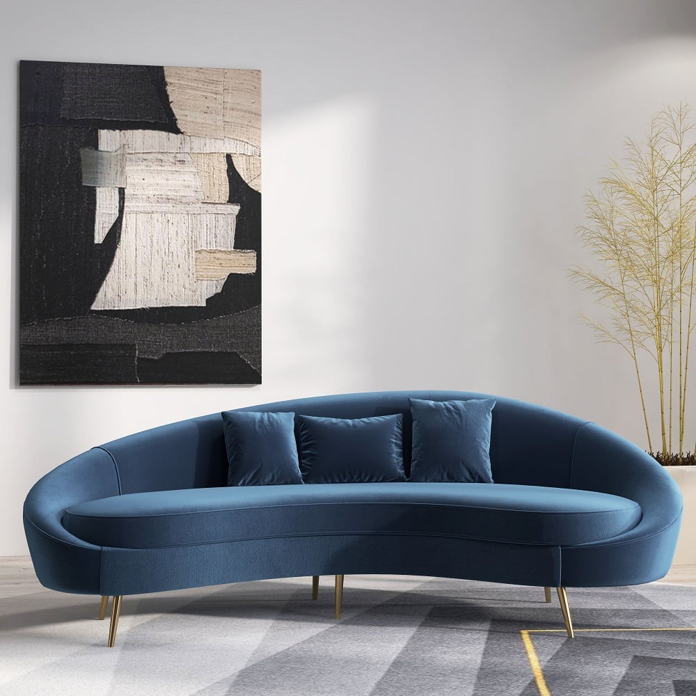 HMR - Modern 95" Curved Sofa with Boucle Upholstery and Toss Pillow