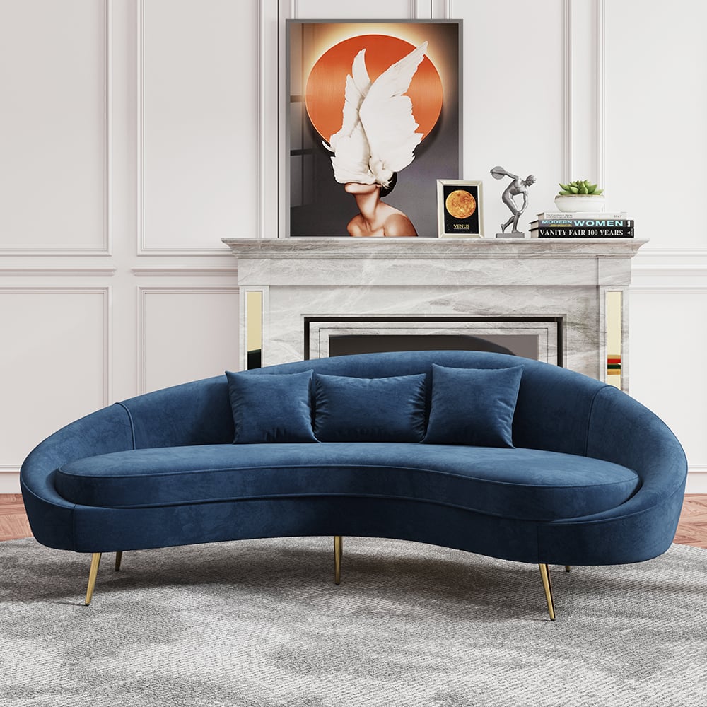 HMR - Modern 95" Curved Sofa with Boucle Upholstery and Toss Pillow