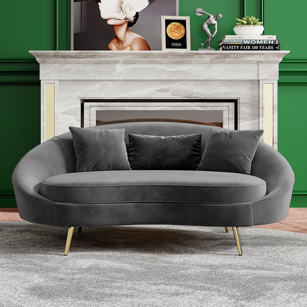 HMR - Modern 95" Curved Sofa with Boucle Upholstery and Toss Pillow