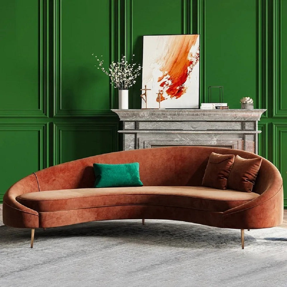 HMR - Modern 95" Curved Sofa with Boucle Upholstery and Toss Pillow