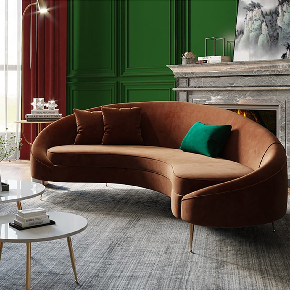 HMR - Modern 95" Curved Sofa with Boucle Upholstery and Toss Pillow