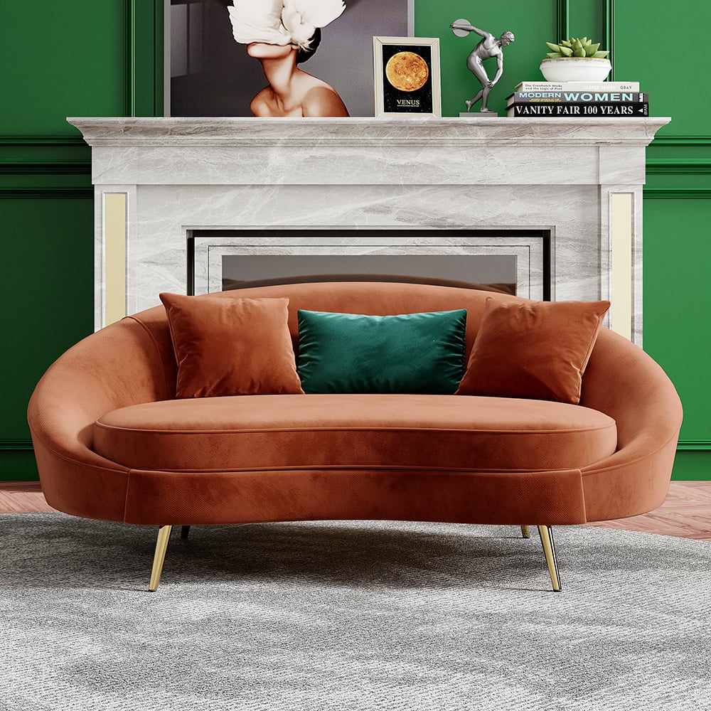 HMR - Modern 95" Curved Sofa with Boucle Upholstery and Toss Pillow