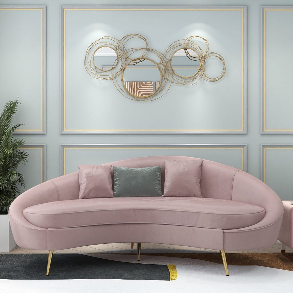 HMR - Modern 95" Curved Sofa with Boucle Upholstery and Toss Pillow