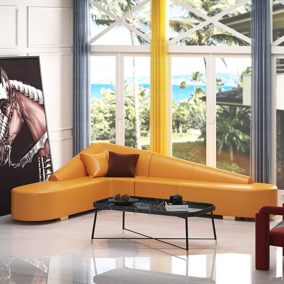 HMR - Modern 6-Seater L-Shaped Corner Faux Leather Upholstery Sectional Sofa