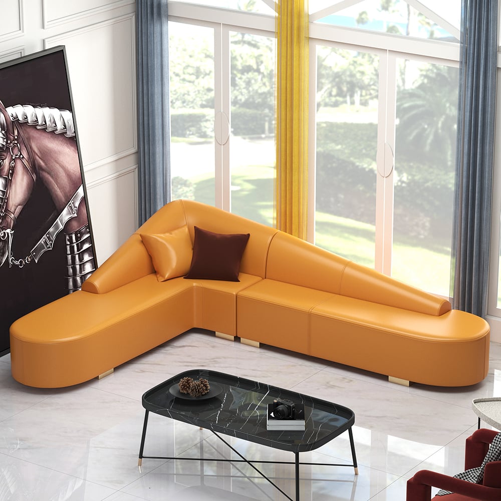 HMR - Modern 6-Seater L-Shaped Corner Faux Leather Upholstery Sectional Sofa