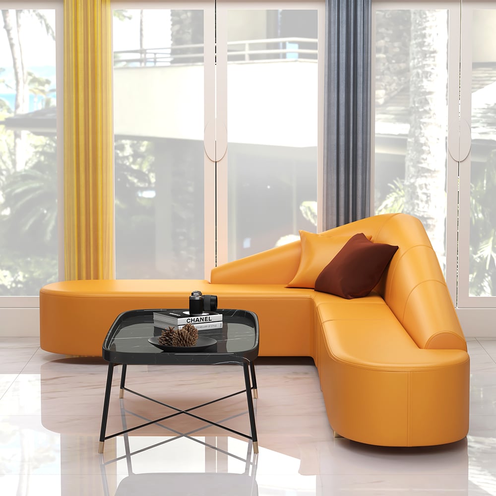 HMR - Modern 6-Seater L-Shaped Corner Faux Leather Upholstery Sectional Sofa