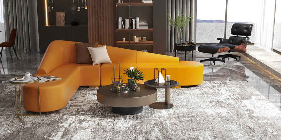 HMR - Modern 6-Seater L-Shaped Corner Faux Leather Upholstery Sectional Sofa