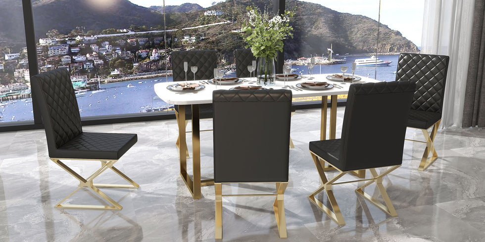 HMR - Dochic Series Modern Dining Chairs with PU Leather Upholstery (Set of 2)