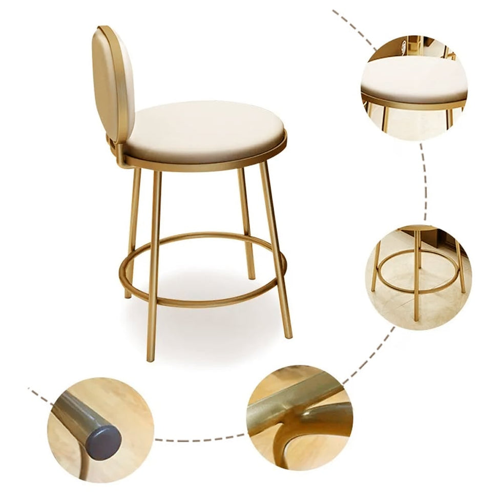 HMR - Modern Upholstery Round Faux Leather Counter Stool with Back in Beige