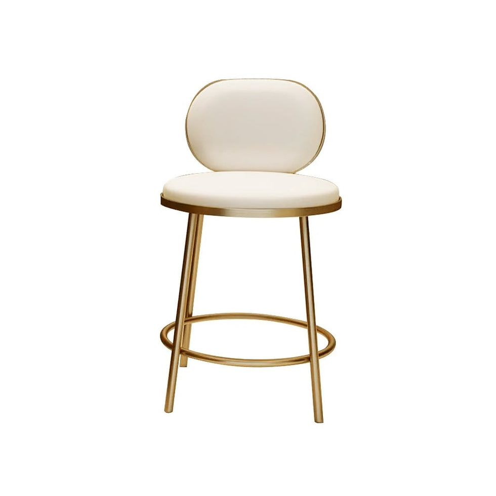 HMR - Modern Upholstery Round Faux Leather Counter Stool with Back in Beige