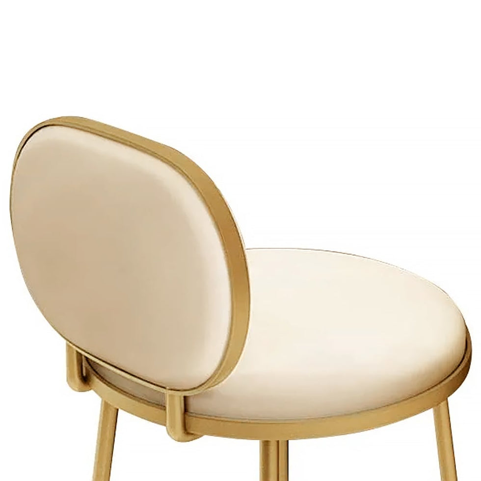 HMR - Modern Upholstery Round Faux Leather Counter Stool with Back in Beige