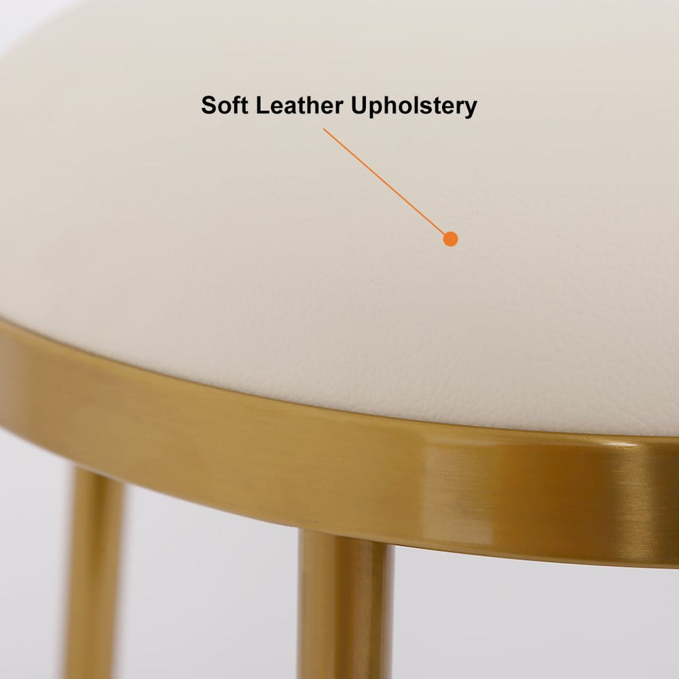 HMR - Modern Upholstery Round Faux Leather Counter Stool with Back in Beige