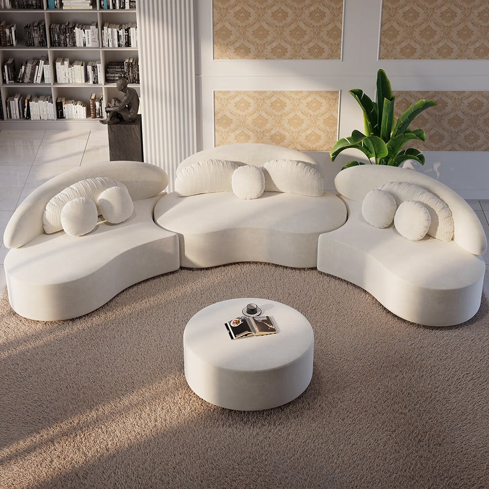 HMR - Curved Sectional Sofa with Ottoman & Pillows