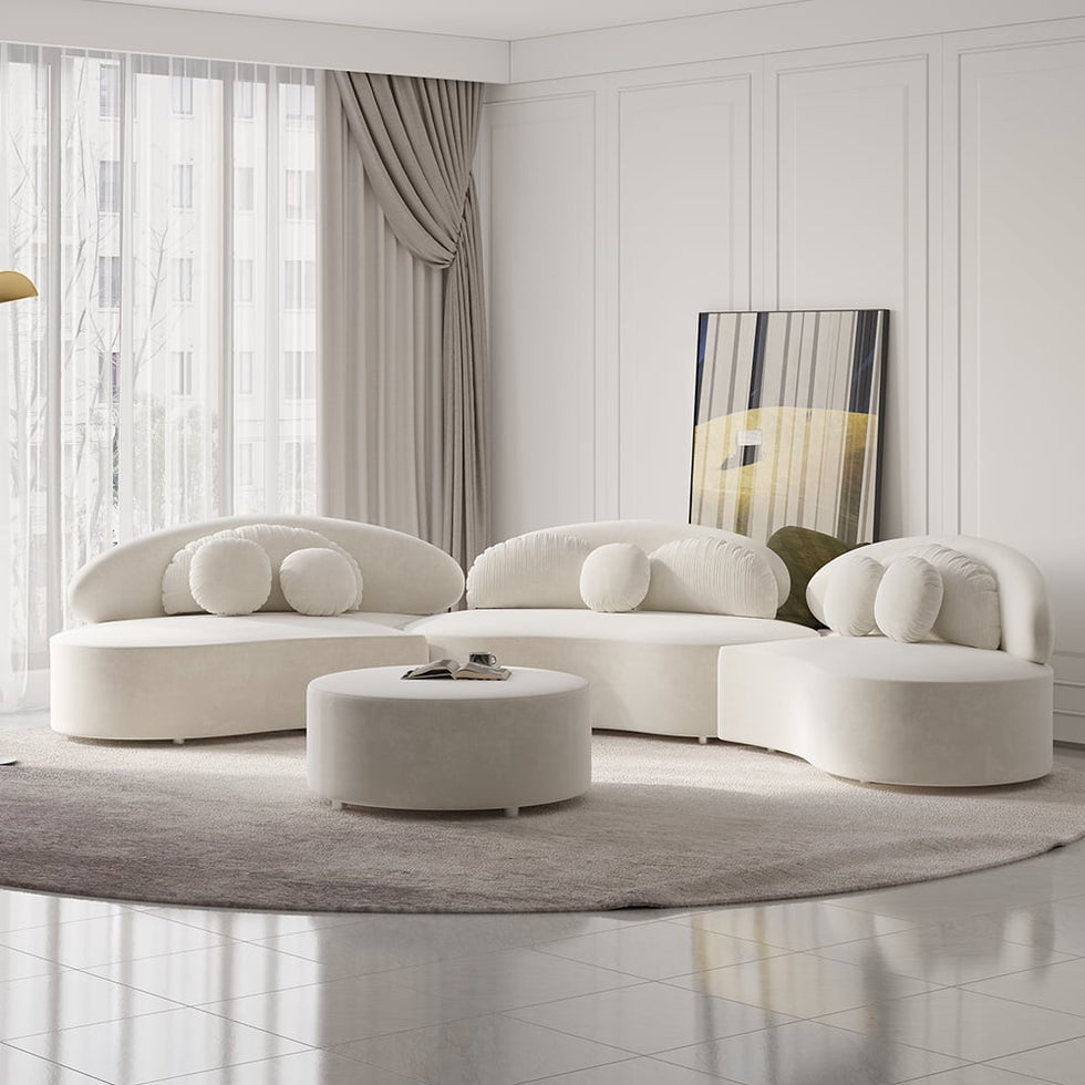HMR - Curved Sectional Sofa with Ottoman & Pillows