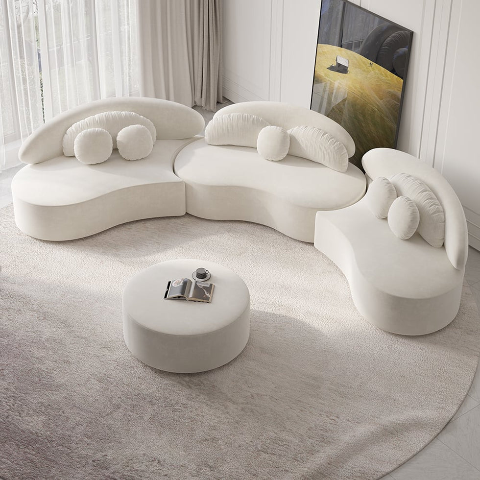HMR - Curved Sectional Sofa with Ottoman & Pillows