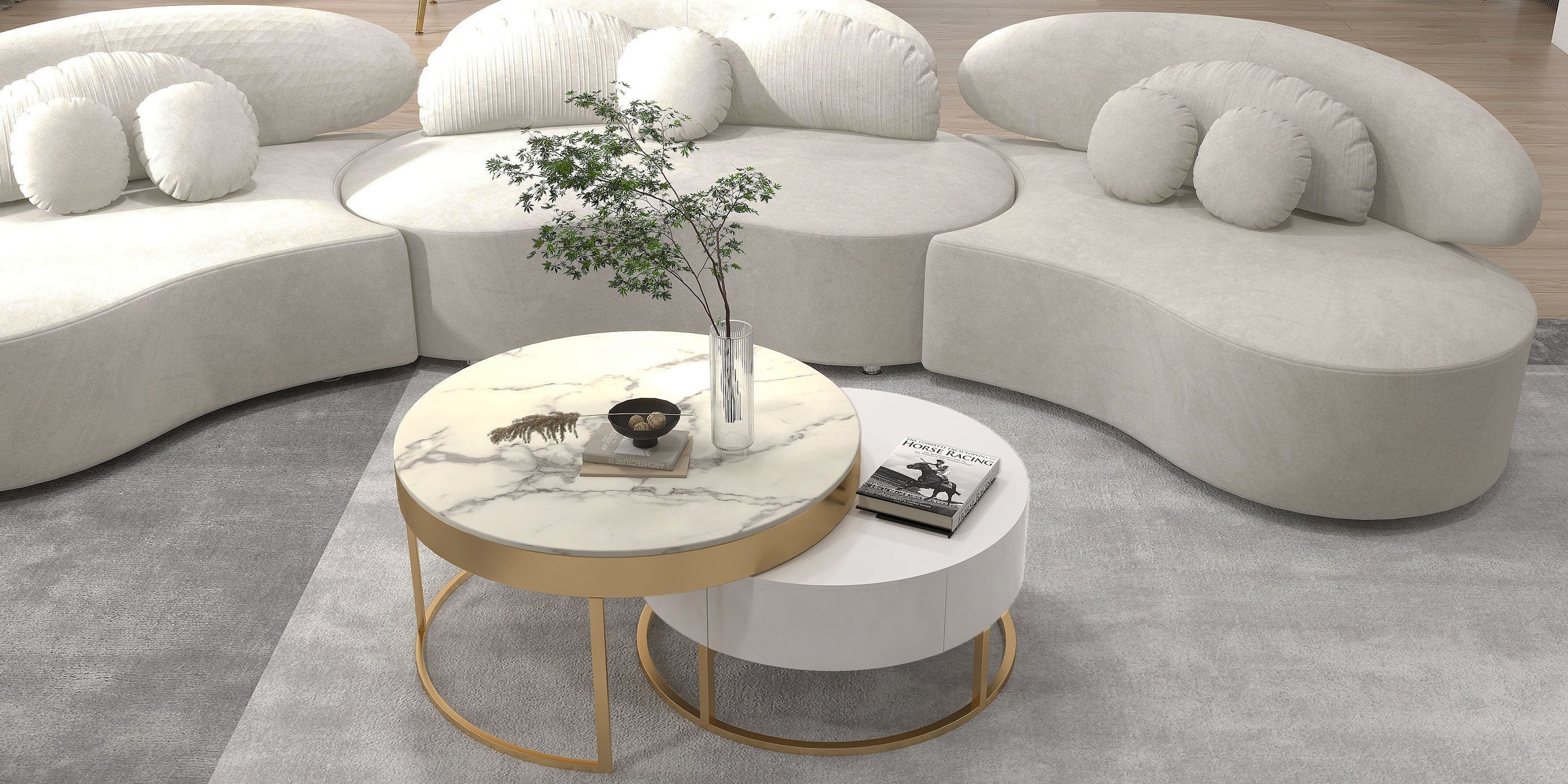 HMR - Curved Sectional Sofa with Ottoman & Pillows
