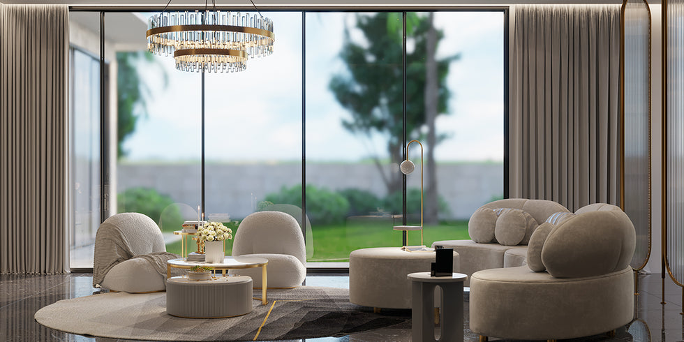 HMR - Curved Sectional Sofa with Ottoman & Pillows