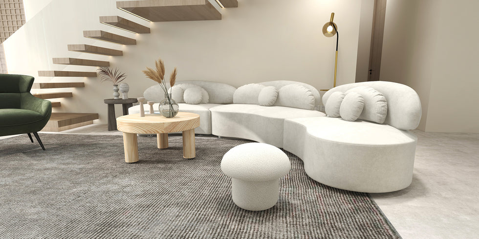 HMR - Curved Sectional Sofa with Ottoman & Pillows