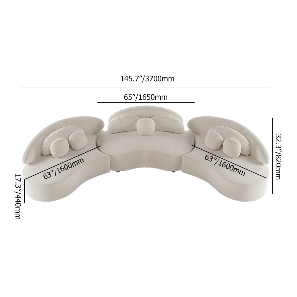 HMR - Curved Sectional Sofa with Ottoman & Pillows