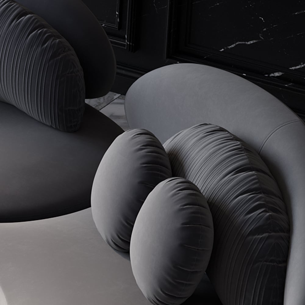 HMR - Curved Sectional Sofa with Ottoman & Pillows