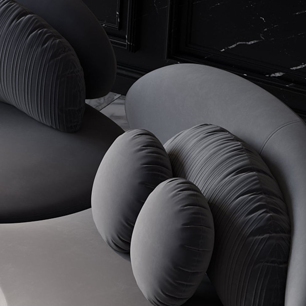 HMR - Curved Sectional Sofa with Ottoman & Pillows