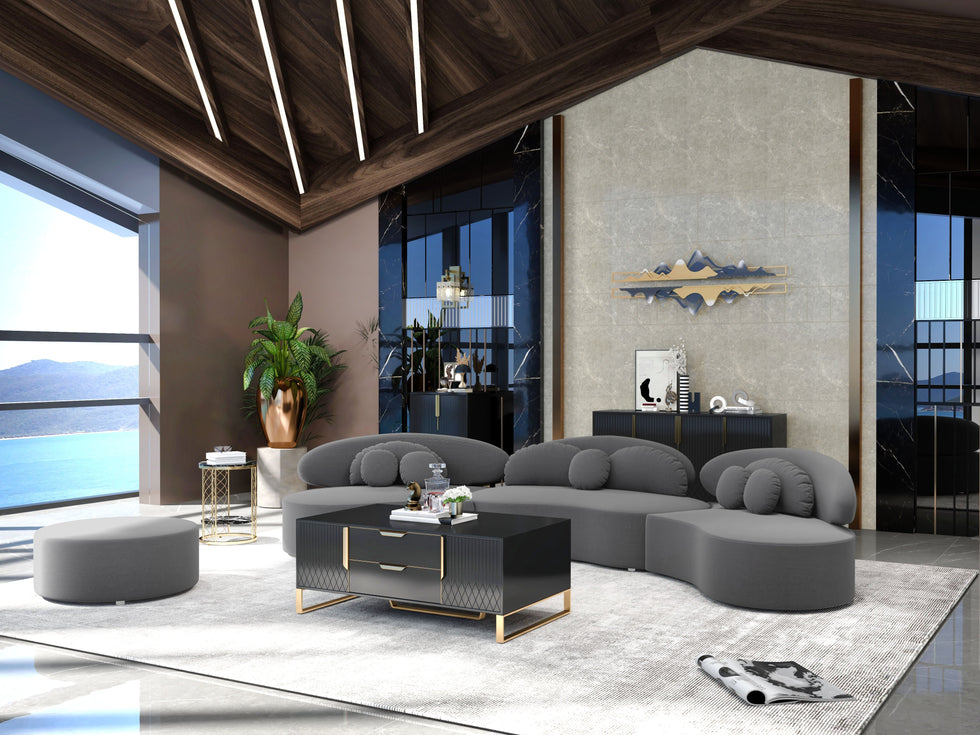 HMR - Curved Sectional Sofa with Ottoman & Pillows